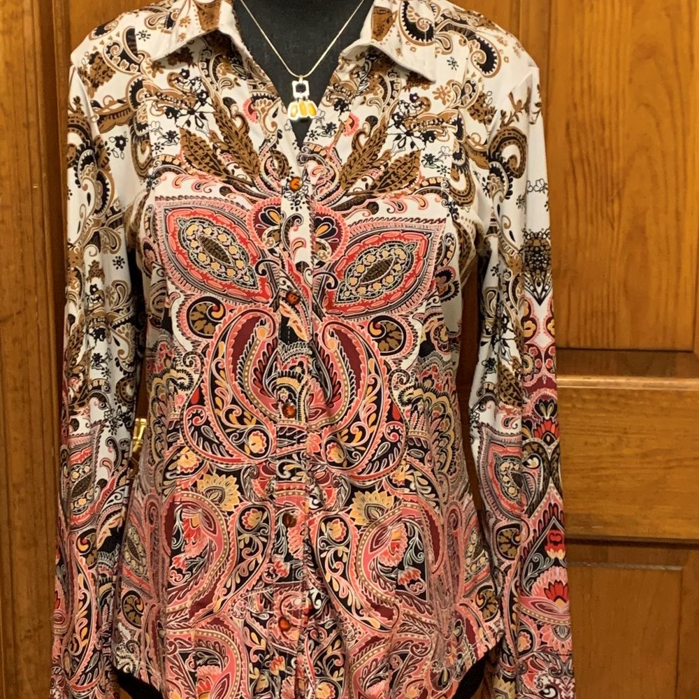 JM Collection Women's blouse Gold/brown Size Small - Picture 7 of 7